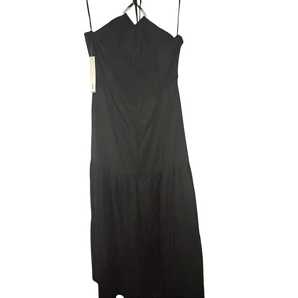 AQUA Bloomingdales Black Cotton Halter Maxi‎ Dress Tiered Sundress Size XL NWT - Picture 6 of 9